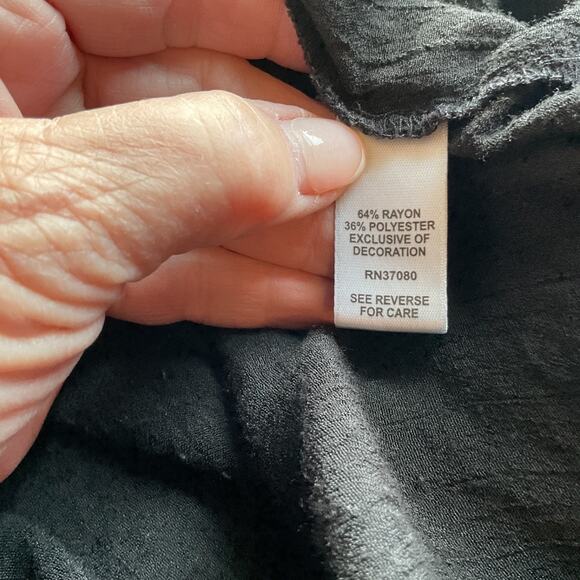 Cato Black Loose/Tunic 3/4 Sleeve w/ Embroidery Accent Elastic Neck Top XL - Picture 5 of 7